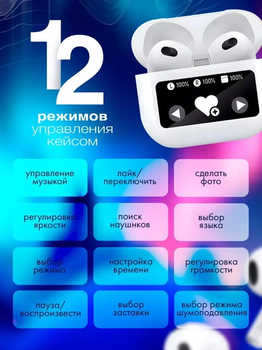 Simsiz quloqchinlar, displeyli, iPhone va Android Pods Pro 2 iOS uchun, sensorli ekrani