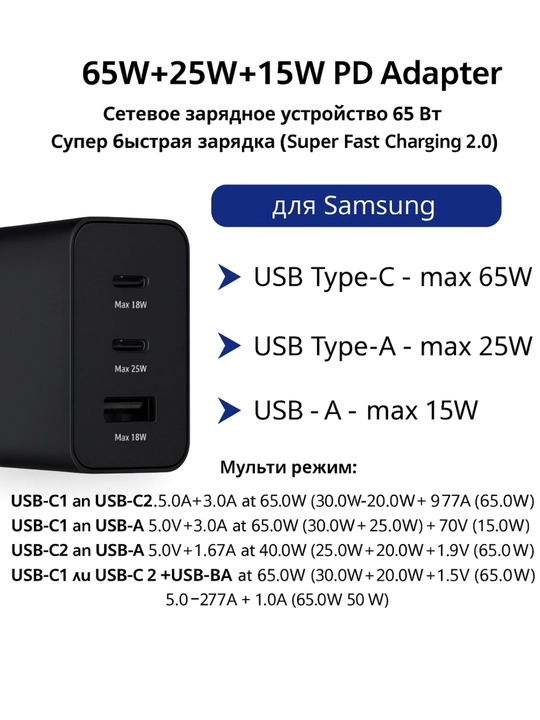 Zaryadlovchi qurilma Samsung 65W Type-C kabeli bilan 