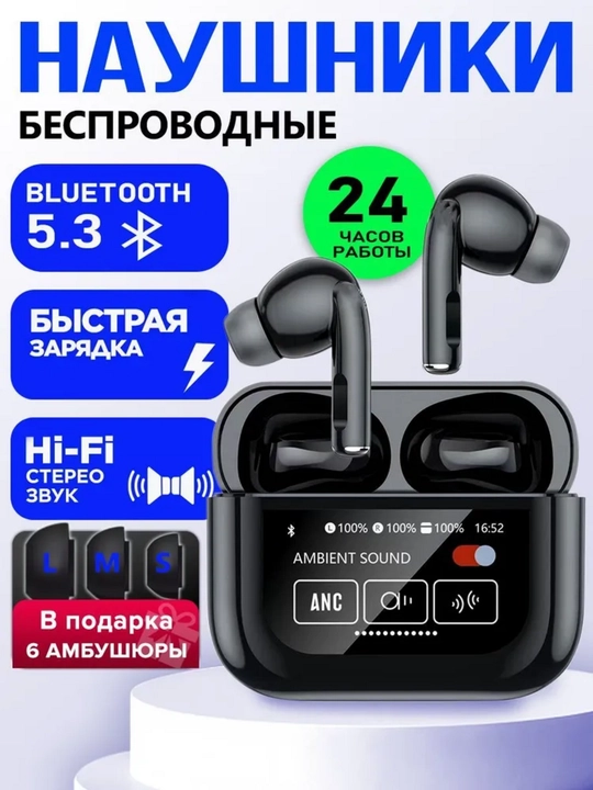 Беспроводные наушники с дисплеем для iPhone и Android Pods Pro 2 iOS, сенсорный экран - 