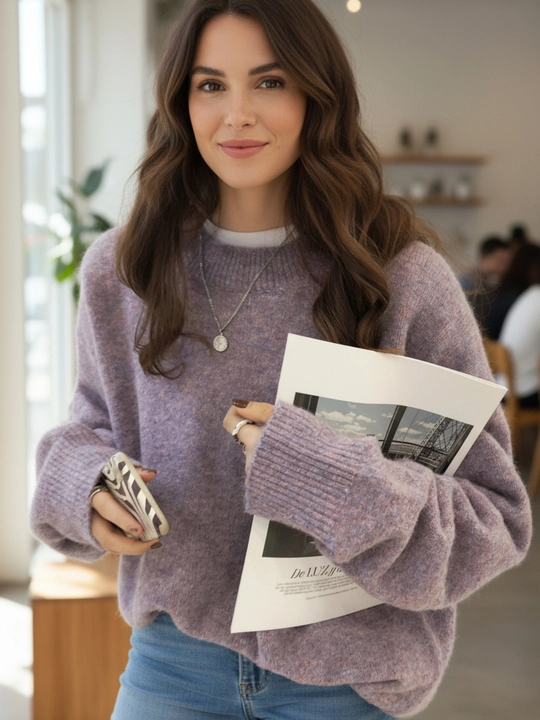 Svitеr ayollar uchun toqilgan ELLY FASHION oversize, iliq - 