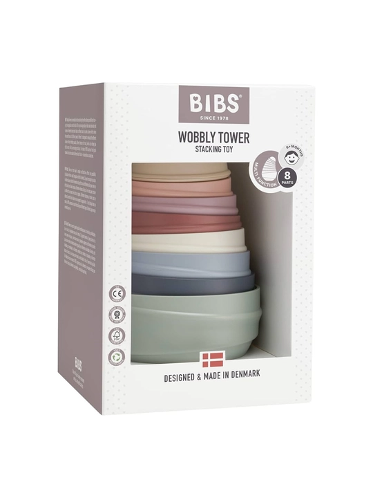 BIBS Wobbly Tower rivojlantiruvchi minorcha o‘yinchoq, Pastel & Bright Rainbow