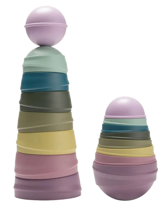 BIBS Wobbly Tower rivojlantiruvchi minorcha o‘yinchoq, Pastel & Bright Rainbow - 