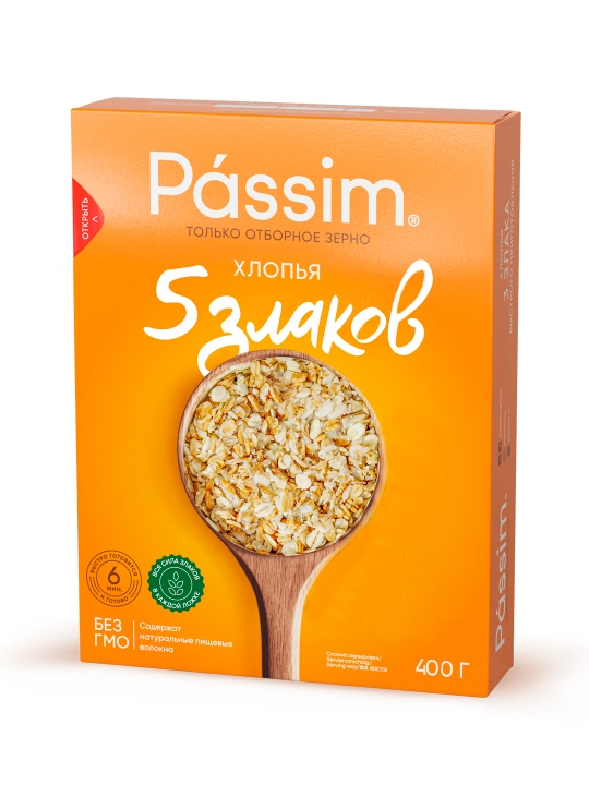 Хлопья 5 злаков PASSIM, 400 гр, картонная упаковка - 