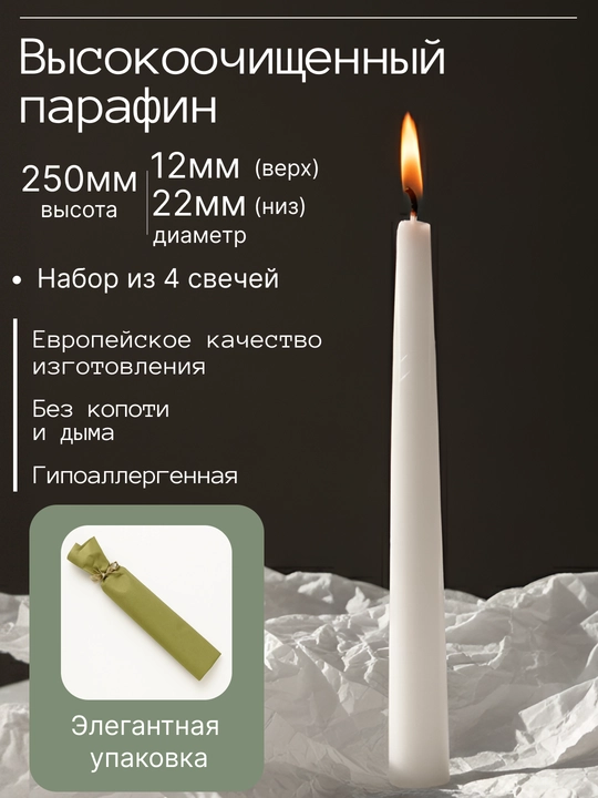 Набор конусных интерьерных свечей JIA, белые, 4 шт