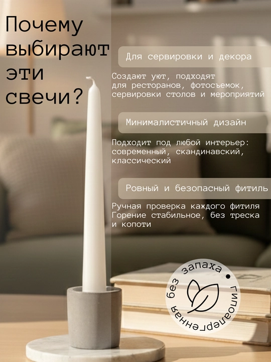 Набор конусных интерьерных свечей JIA, белые, 4 шт