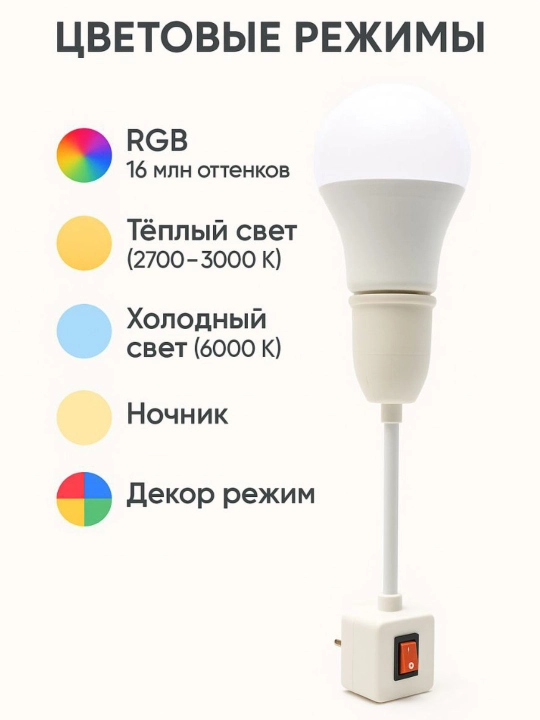 Смарт настольная лампа RGB Wi-Fi — Tuya, Smart Life, голосовое управление