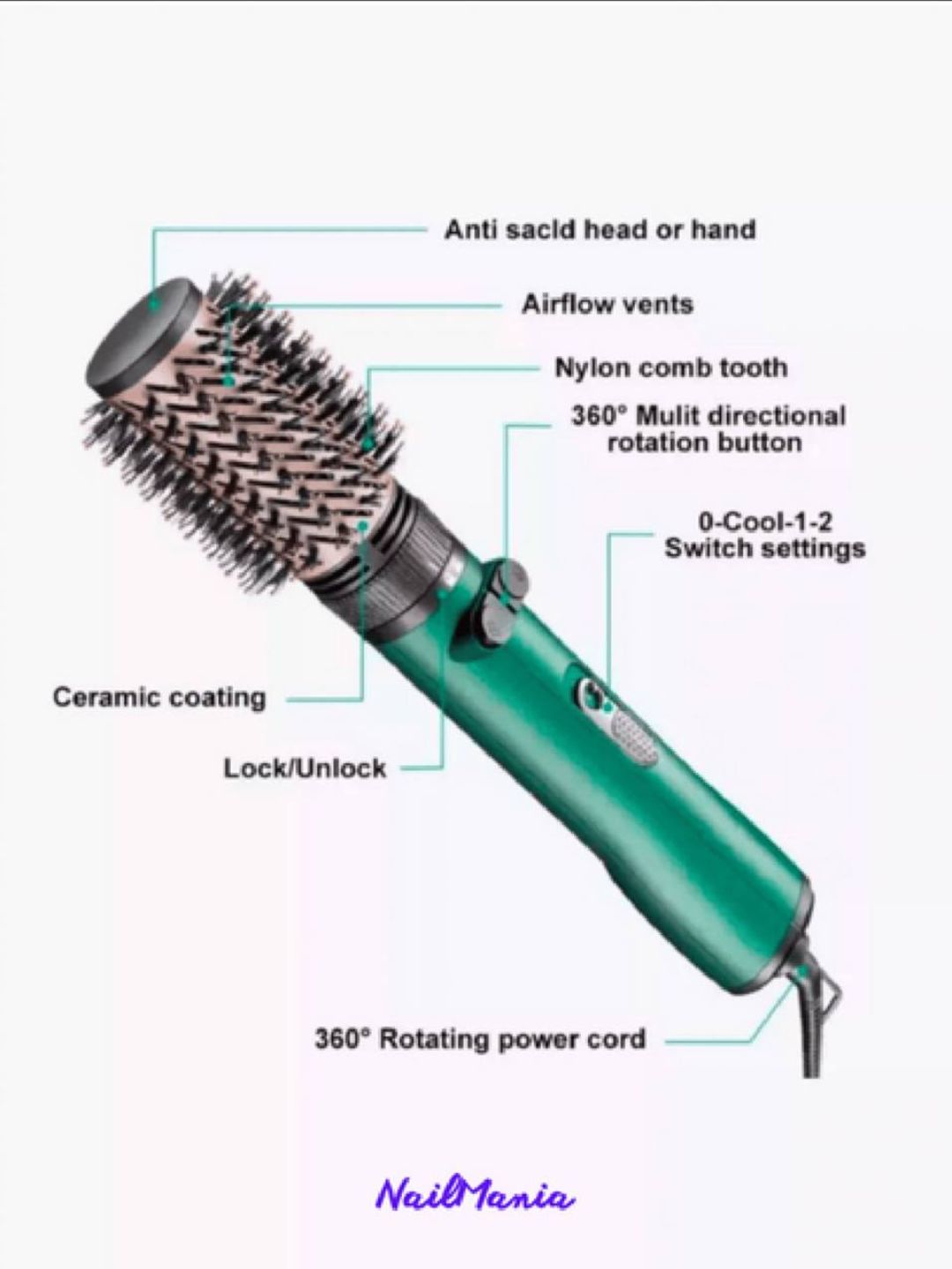 Professional soch quritgich VGR V-498, fen-taroq, 360 aylanuvchi, keramik qoplamali