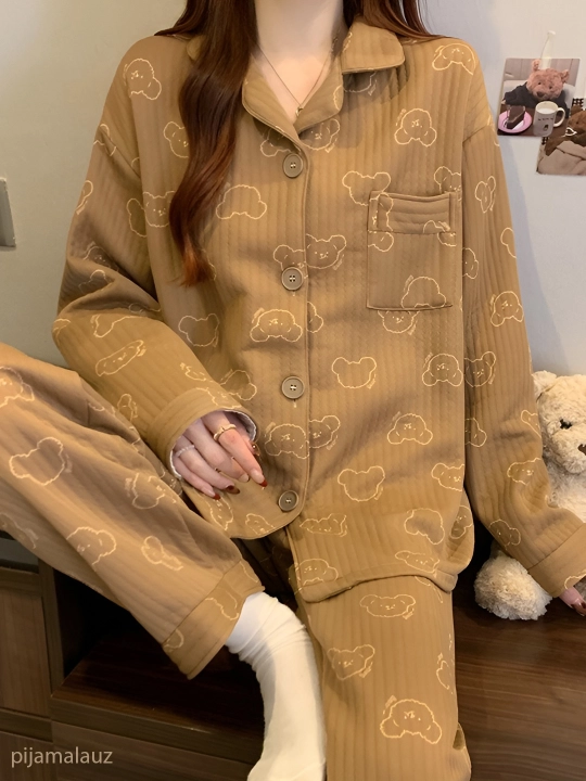 Pijama ayollar uchun 2 & 1da issiq pijama yumshoq mato dvoyka ayollar pijamasi, kuz qishki
