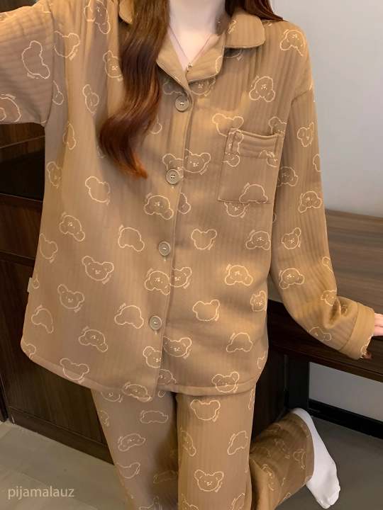 Pijama ayollar uchun 2 & 1da issiq pijama yumshoq mato dvoyka ayollar pijamasi, kuz qishki