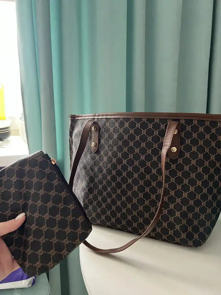Ayollar sumkasi katta yelkali sumka A4, qizlar uchun 2-in-1 xaridor kosmetik sumkasi bilan