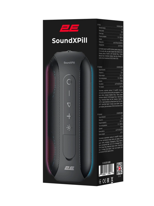 Portativ simsiz kolonka 2E SoundXPill 30В, MP3, Bluetooth, RGB, 2E-BSSXPLLWBK