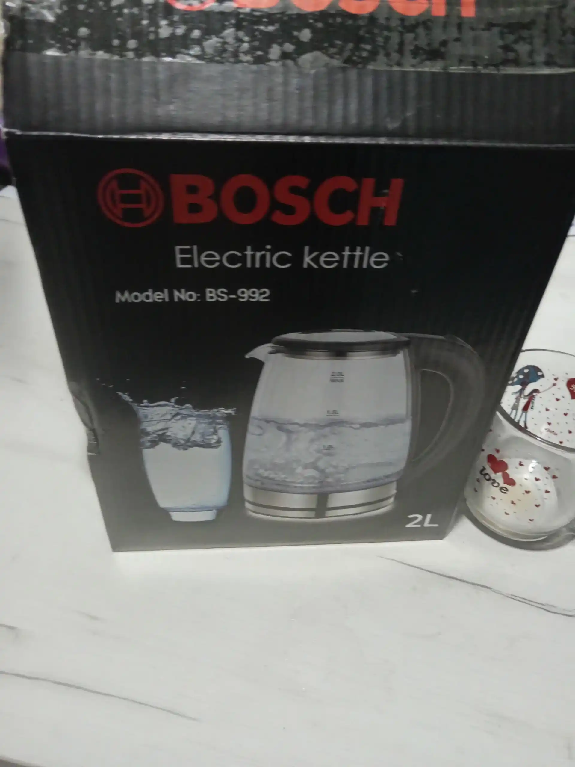BOSCH Elektr choynak 2L — LED yoritgichli, 2000W quvvatli,tez qaynatuvchi, Germaniya sifat