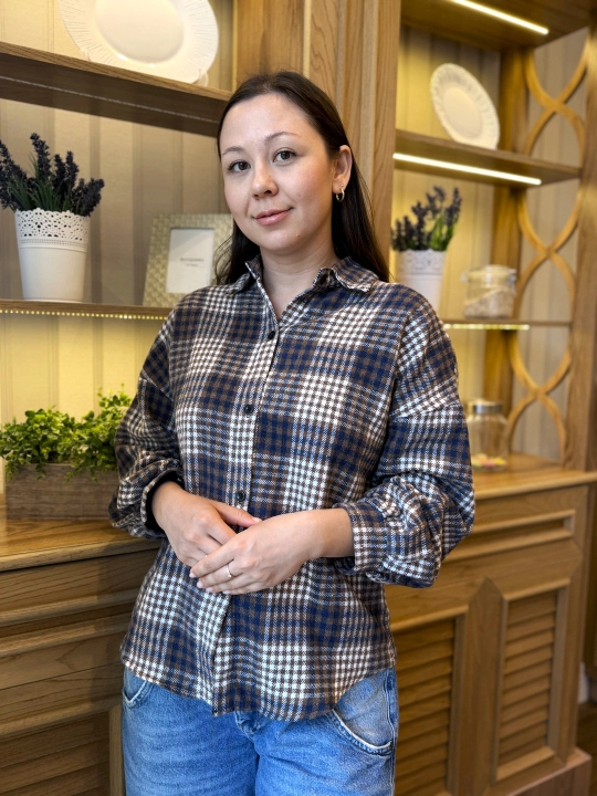 Женская рубашка в клетку, на пуговицах, свободный крой