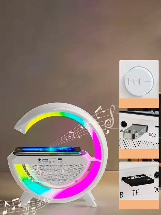 Умная колонка RGB, с будильником, светодиодный ночник, беспроводная зарядка для телефона - 