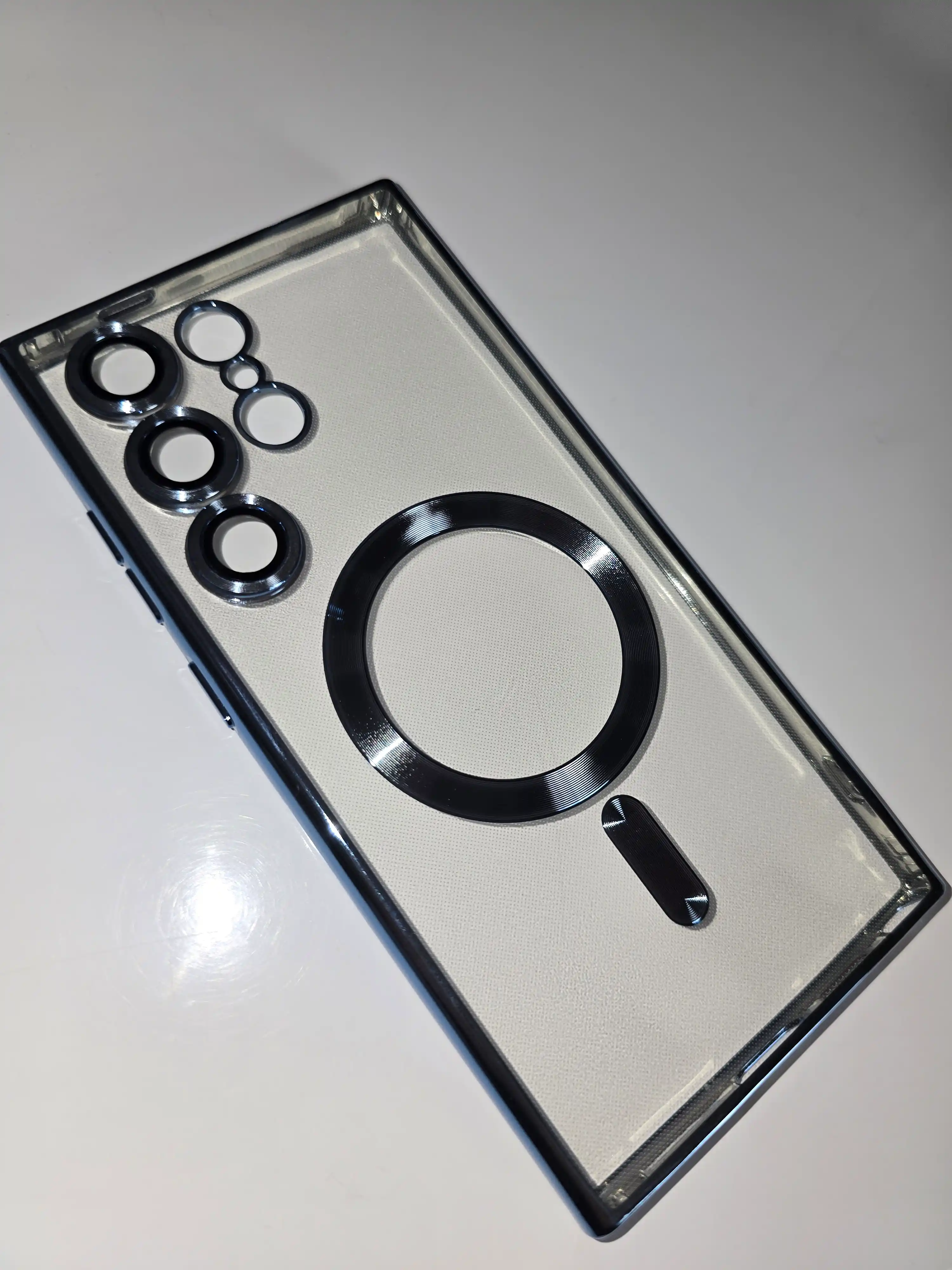 G'ilof MagSafe Samsung S20/21/22/23/24 Plus/Note/Fe/Ultra uchun shaffof, silikon