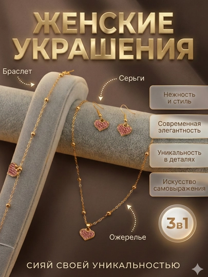 Набор украшений 4в1, 3в1, стильный комплект из кольца, браслета, серёжек и подвески — BLUMMY-KOMPLEKT2-ФУКСИЯ