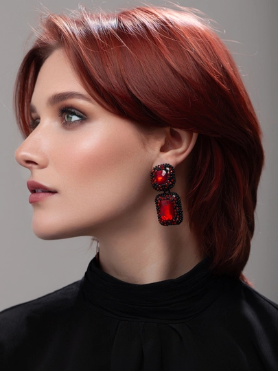 Серьги женские - крупные акцентные сережки, бижутерия Amadora, замок гвоздик, 4 цвета — AMADORA-ER023-КРАСН