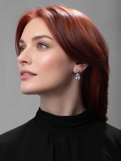 Серьги женские с кристаллами - сережки гвоздики, бижутерия Amadora, 4 цвета — AMADORA-ER027-ПРОЗР