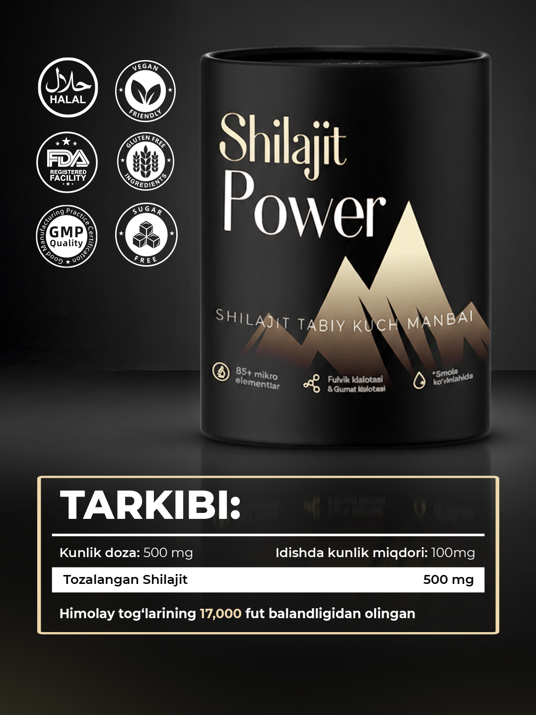 SHILAJIT POWER tabiiy Shilajit smolasi, 50 g