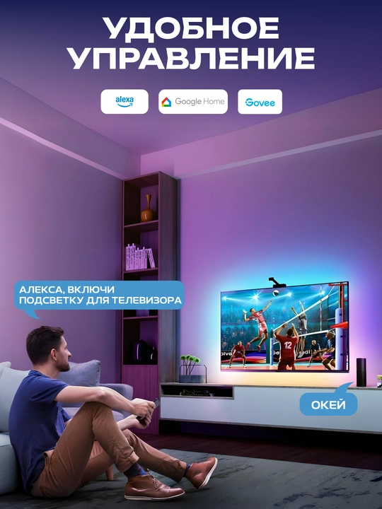 Govee H61993D3 televizorini yoritish uchun RGBIC LED tasmasi 55-65’ RGB, qora