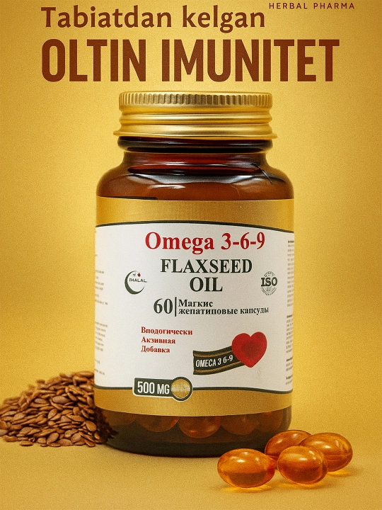 Omega 3-6-9 Flaxseed Oil, 500 мг, 60 капсул