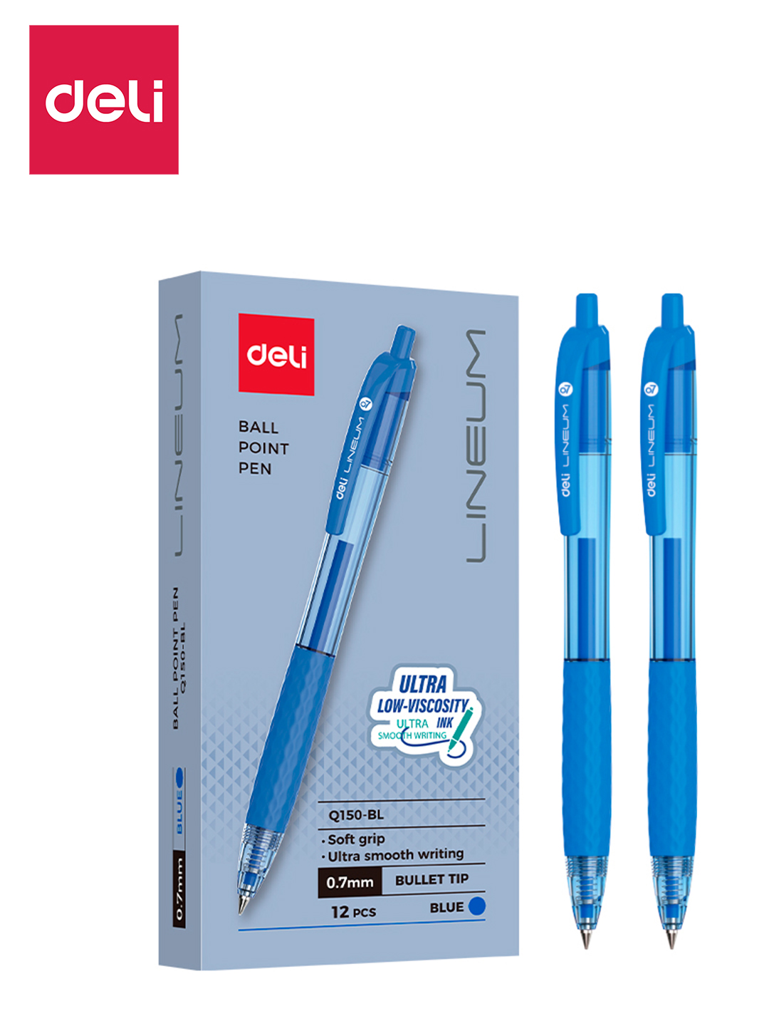 Ручка шариковая 1/3/6/12 шт  0,7мм EQ150-BL (сн) Deli, 150-BL-EQ - 