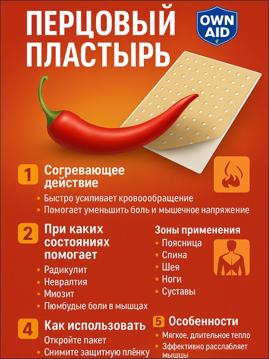 Перцовый согревающий пластырь OWN AID