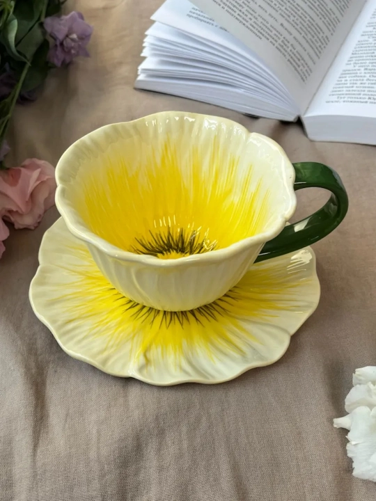 Choy jufti, 280 ml, keramika krujka likopcha bilan choy, qahva, kapuchino va latte uchun