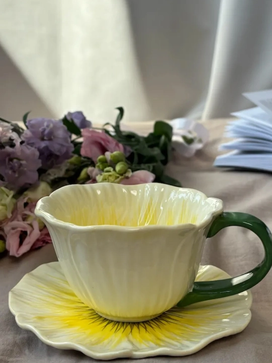Choy jufti, 280 ml, keramika krujka likopcha bilan choy, qahva, kapuchino va latte uchun