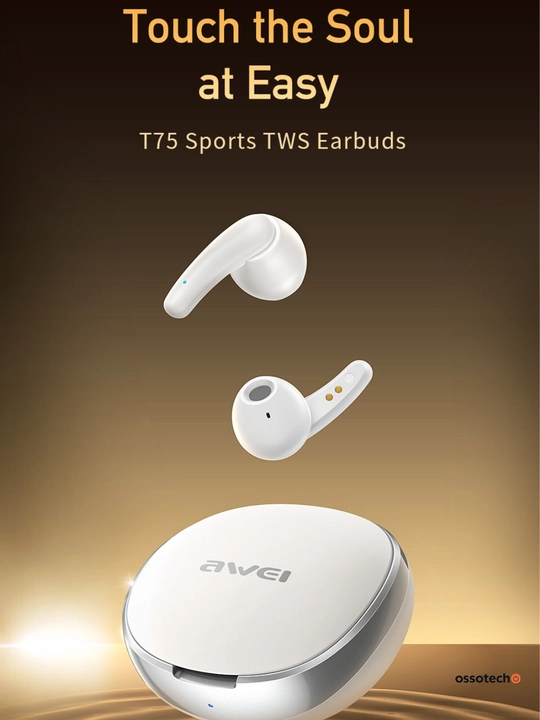 Awei T75 – sport uchun TWS quloqchinlar, Bluetooth 5.3, 5.5 soat ishlash, sensor boshqaruv