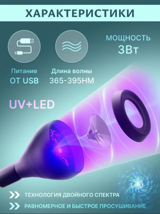 Лампа для маникюра фонарик ультрафиолетовый портативный