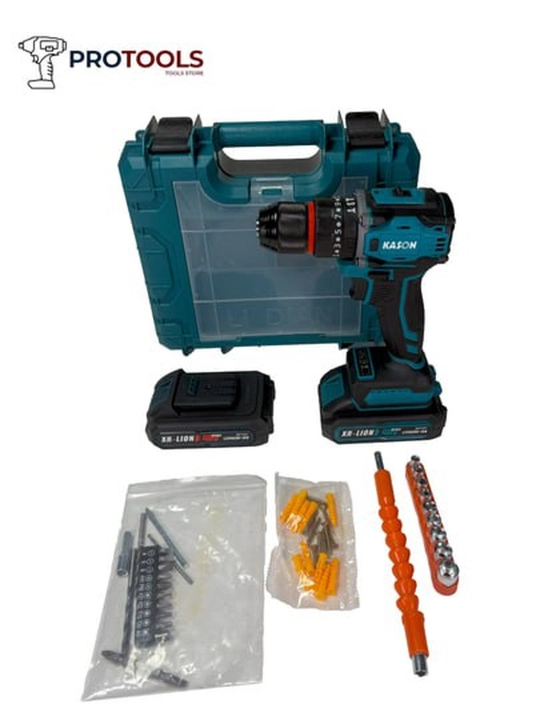 Shurup buragich KASON 4801 cho'tkasiz, zarbli motor, 2 akkumulyatorli 48V
