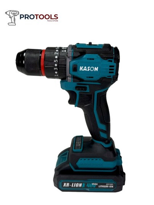 Shurup buragich KASON 4801 cho'tkasiz, zarbli motor, 2 akkumulyatorli 48V