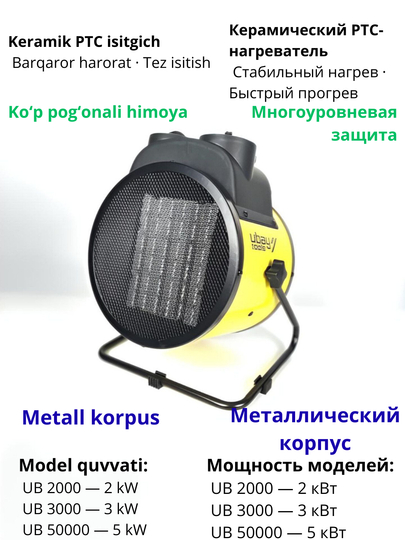 Обогреватель,тепловая пушка, Ubay Tools UB 2000/3000/5000W, быстрого и эффективного