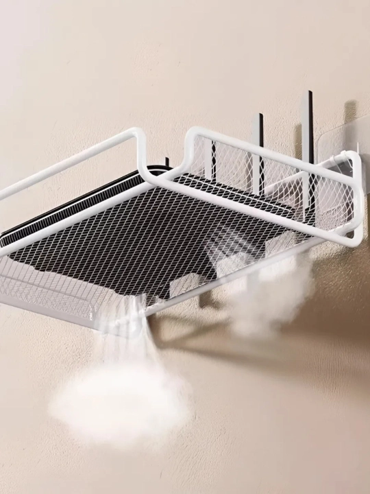 Devorga osiladigan metall polka — router, kosmetika, oshxona buyumlari uchun organayzer