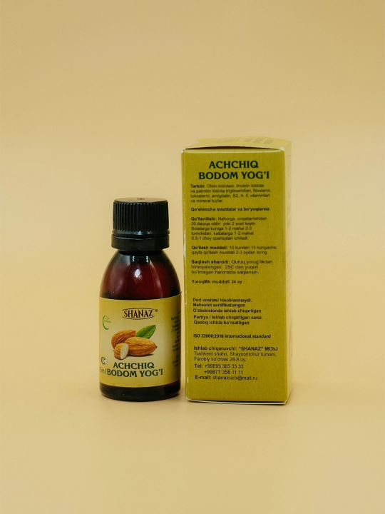 Achiq bodom yog‘i, 25 ml — 100% tabiiy go‘zallik va yoshlik eliksiri
