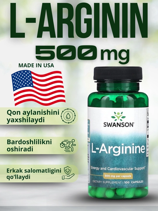 Swanson Arginin 500 mg, L-Arginine, kapsulalar - 