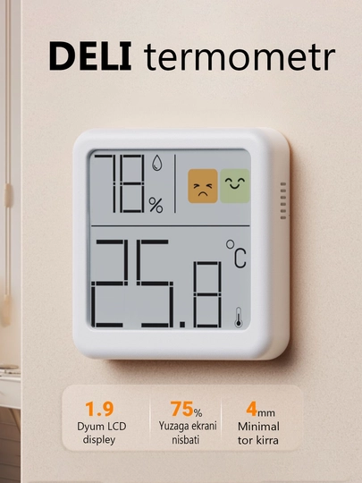Метеостанция DELI, термометр, измерение температуры и влажности в помещении и на улице