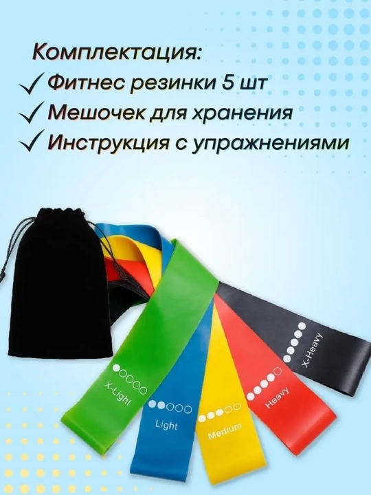 Резинки для фитнеса комплект из 5, для ног и ягодиц, набор 5 шт, для йоги и тренировок