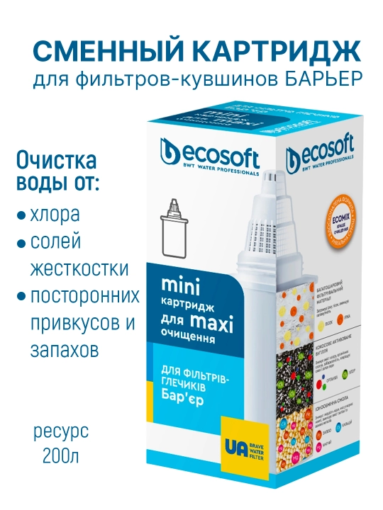 Сменный картридж, для фильтров кувшинов для воды Барьер, Ecosoft mini - 