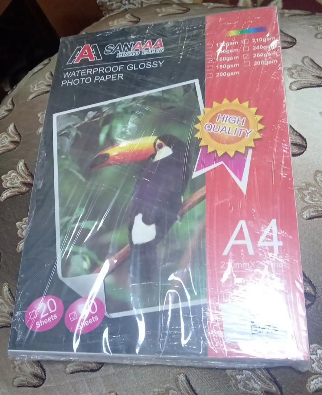 Printer uchun 250 g 50 l porloq A4 fotosurat qog'ozi