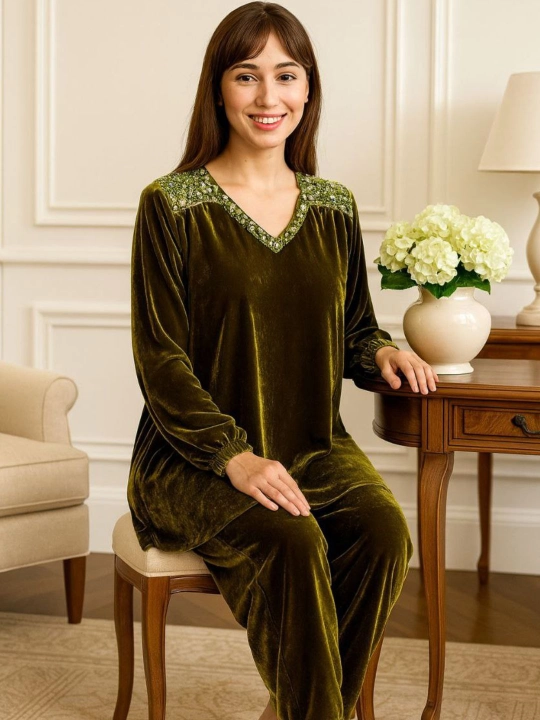 Ayollar va kelinchaklar uchun ko'ylak-lozim, tabiiy baxmal dvoyka kundalik kiyish uchun - 