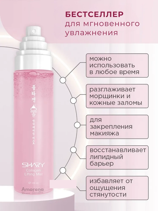 Мист спрей для лица Shary, термальная вода с гиалуроновой кислотой и коллагеном, 100 мл