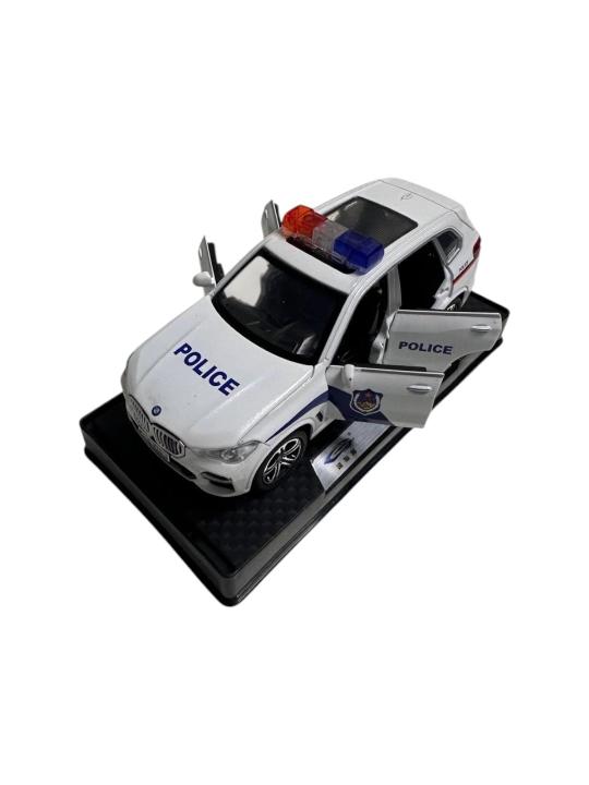 BMW X5 1:32 LJX politsiya metall modeli, yorug‘lik, ovoz, pull-back ochiladigan eshiklar - 