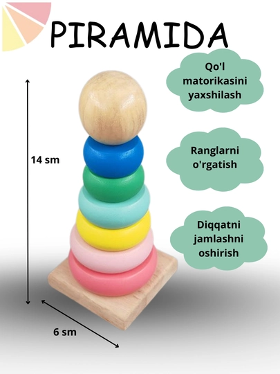 Montessori сортер пирамидка – деревянная развивающая игрушка с цифрами — ASXITOY-MONTESSORI-МОЛОЧ
