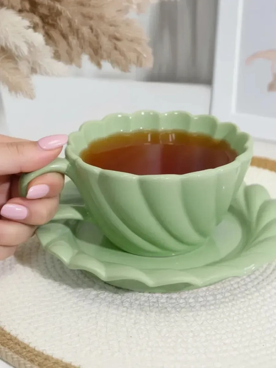 Choy jufti, 280 ml, keramika krujka likopcha bilan choy, qahva, kapuchino va latte uchun
