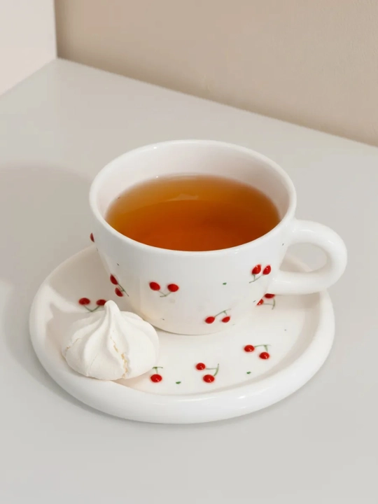 Choy jufti, 280 ml, keramika krujka likopcha bilan choy, qahva, kapuchino va latte uchun