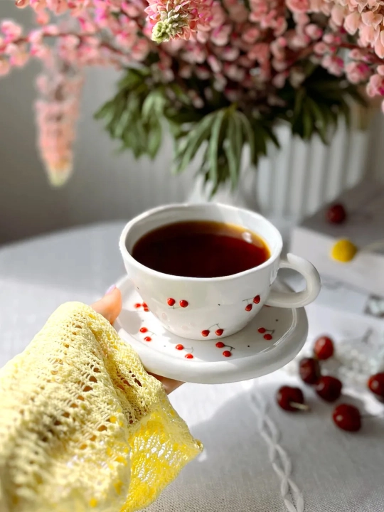 Choy jufti, 280 ml, keramika krujka likopcha bilan choy, qahva, kapuchino va latte uchun