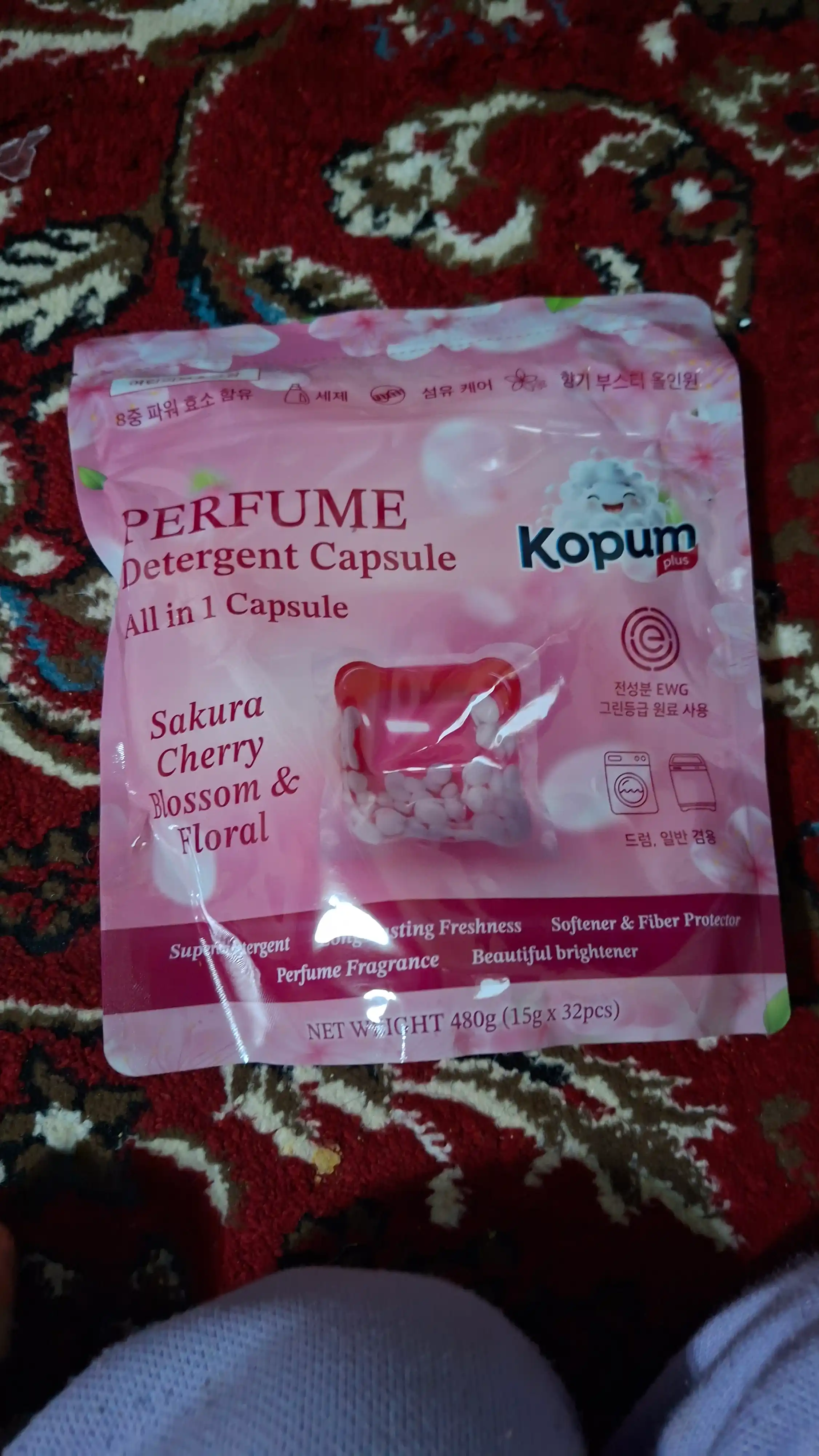 Kopum Plus, kapsulalar kir yuvish uchun, xushbo'y iforli, 32/14 dona, 15 gr, Koreya