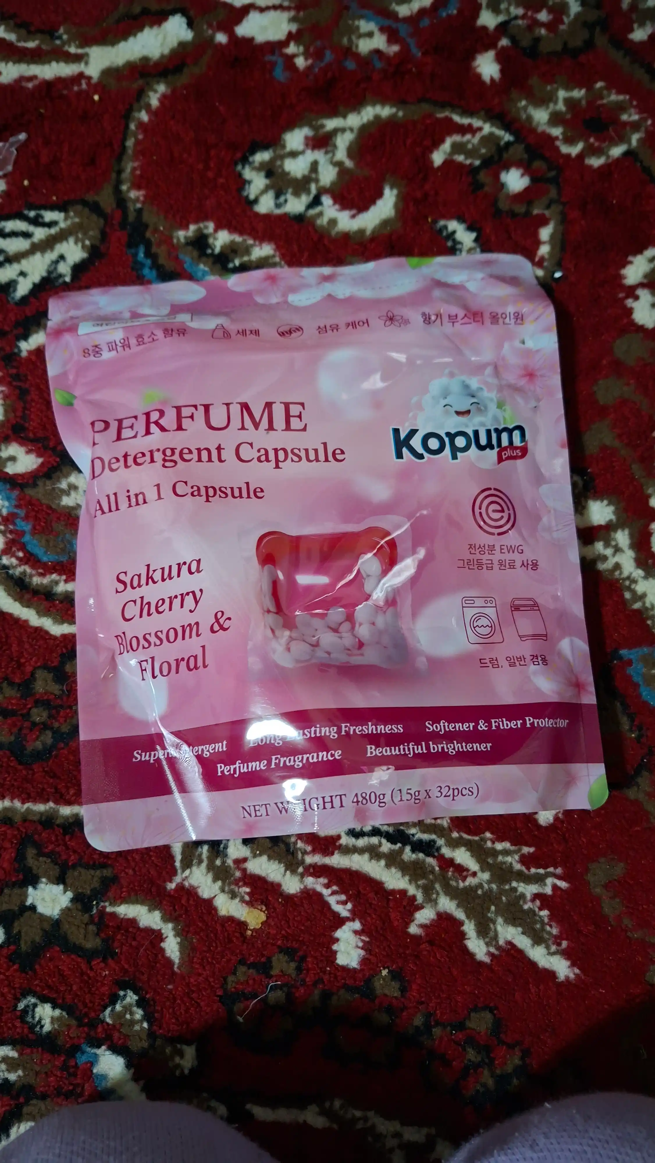 Kopum Plus, kapsulalar kir yuvish uchun, xushbo'y iforli, 32/14 dona, 15 gr, Koreya